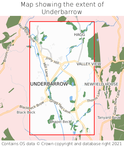 Map showing extent of Underbarrow as bounding box