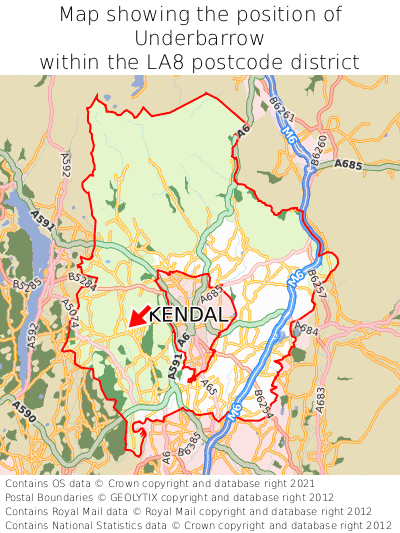 Map showing location of Underbarrow within LA8