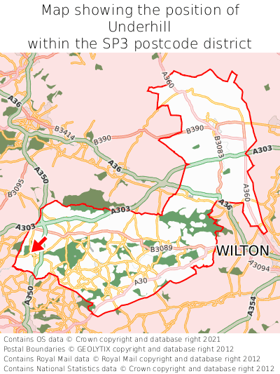 Map showing location of Underhill within SP3