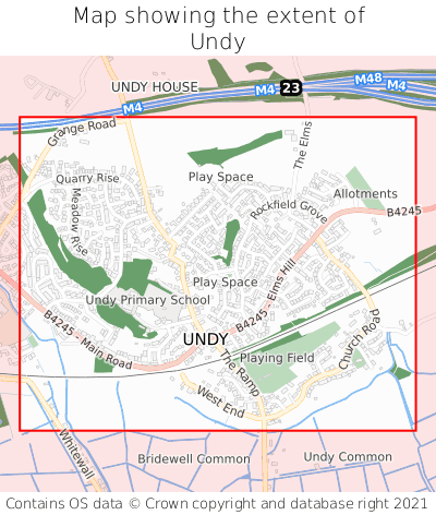Map showing extent of Undy as bounding box