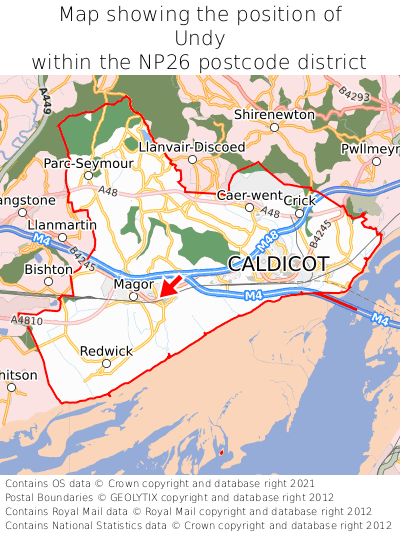 Map showing location of Undy within NP26