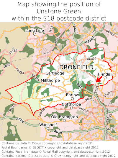 Map showing location of Unstone Green within S18