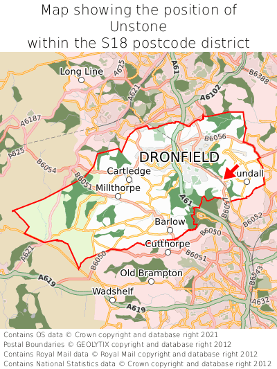 Map showing location of Unstone within S18