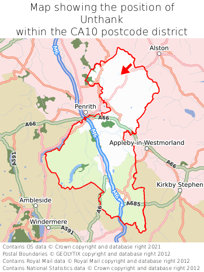 Map showing location of Unthank within CA10