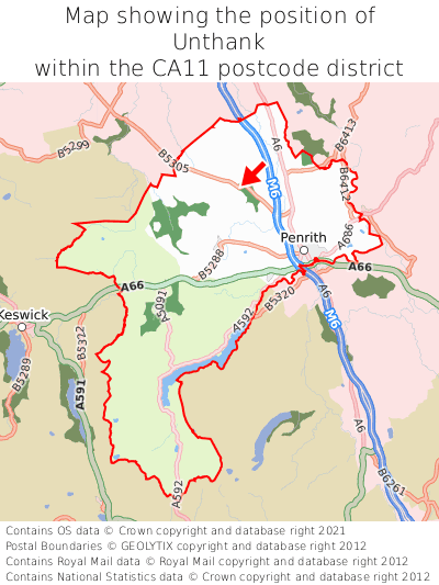 Map showing location of Unthank within CA11