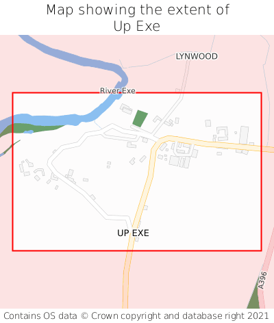 Map showing extent of Up Exe as bounding box