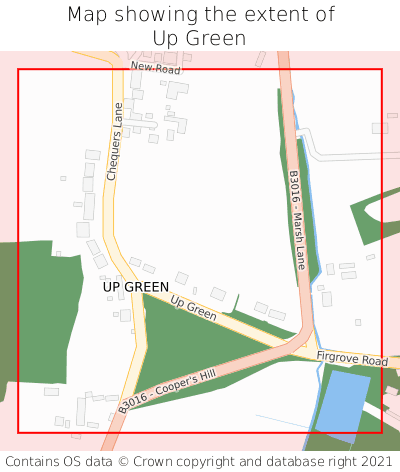 Map showing extent of Up Green as bounding box