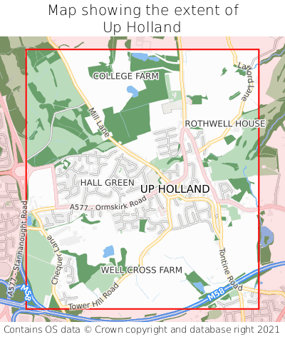 Map showing extent of Up Holland as bounding box