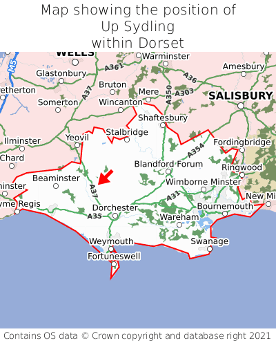 Map showing location of Up Sydling within Dorset