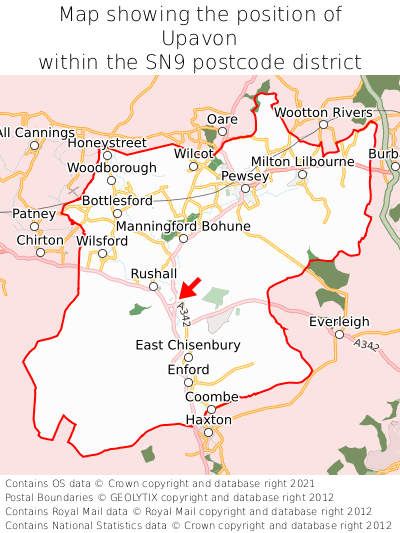 Map showing location of Upavon within SN9