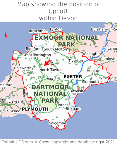 Map showing location of Upcott within Devon