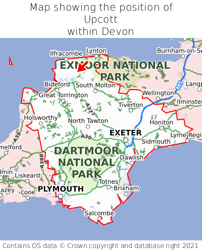 Map showing location of Upcott within Devon