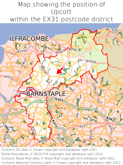 Map showing location of Upcott within EX31