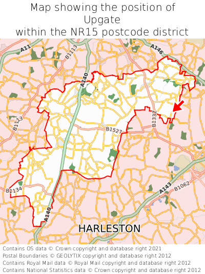 Map showing location of Upgate within NR15