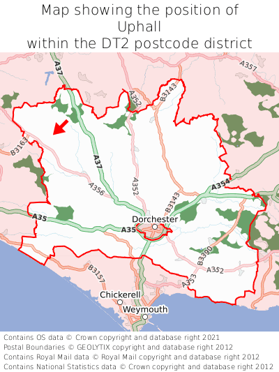 Map showing location of Uphall within DT2