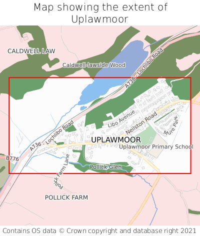 Map showing extent of Uplawmoor as bounding box