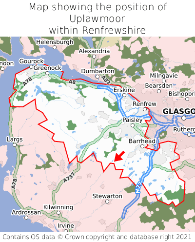 Map showing location of Uplawmoor within Renfrewshire