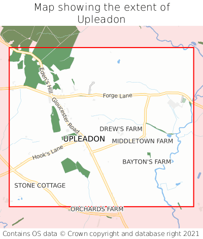 Map showing extent of Upleadon as bounding box