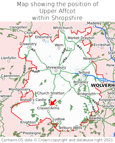 Map showing location of Upper Affcot within Shropshire