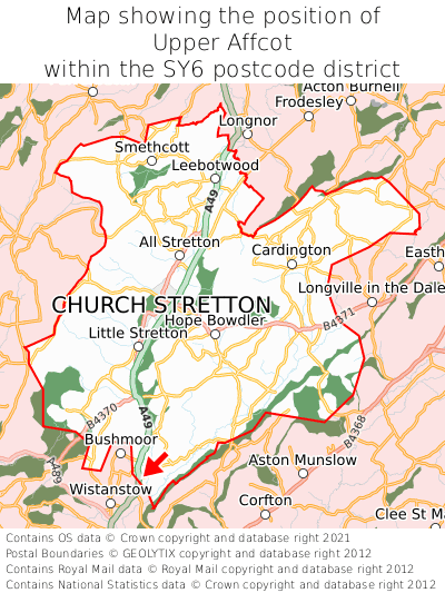 Map showing location of Upper Affcot within SY6