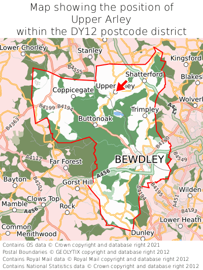 Map showing location of Upper Arley within DY12