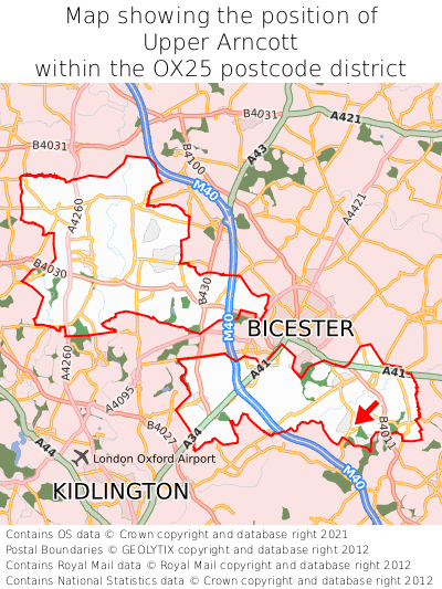 Map showing location of Upper Arncott within OX25
