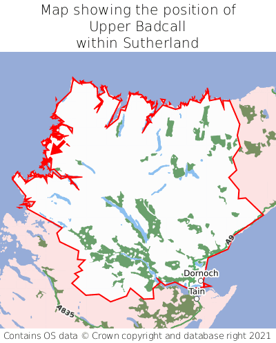 Map showing location of Upper Badcall within Sutherland