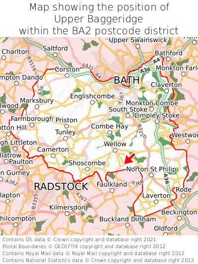 Map showing location of Upper Baggeridge within BA2