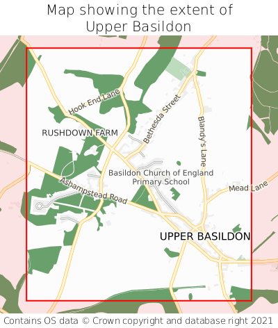 Map showing extent of Upper Basildon as bounding box