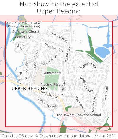 Map showing extent of Upper Beeding as bounding box