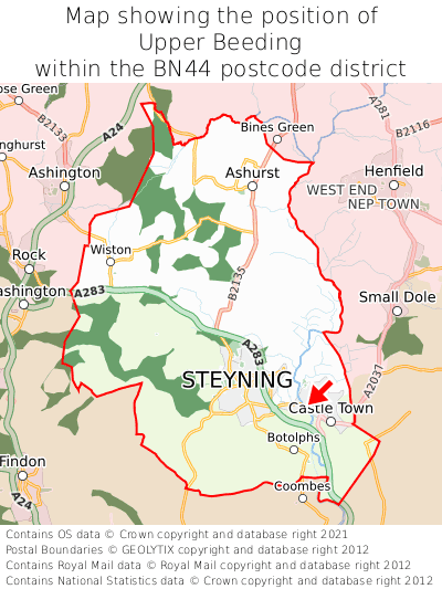 Map showing location of Upper Beeding within BN44