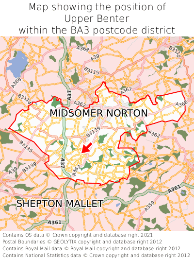 Map showing location of Upper Benter within BA3