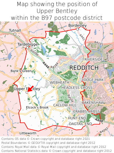 Map showing location of Upper Bentley within B97
