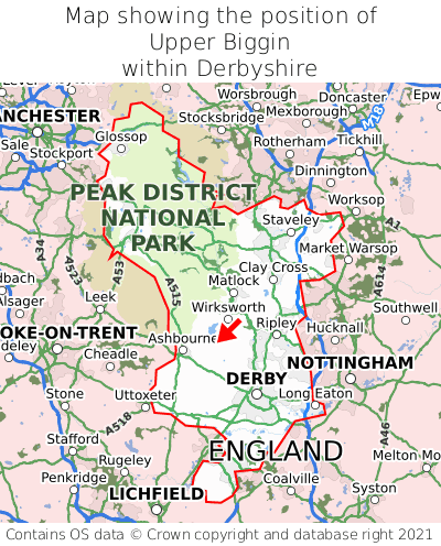 Map showing location of Upper Biggin within Derbyshire