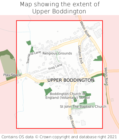Map showing extent of Upper Boddington as bounding box