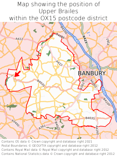 Map showing location of Upper Brailes within OX15