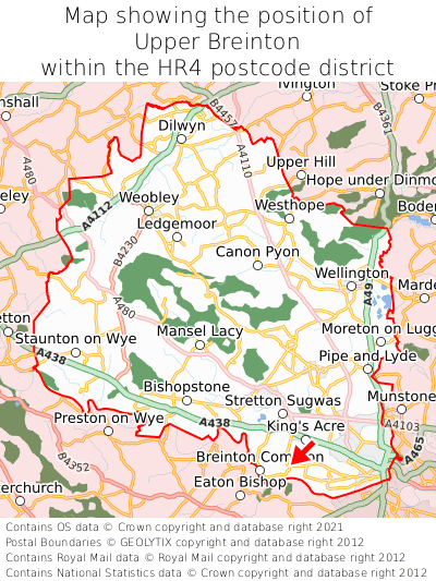 Map showing location of Upper Breinton within HR4