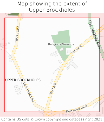 Map showing extent of Upper Brockholes as bounding box