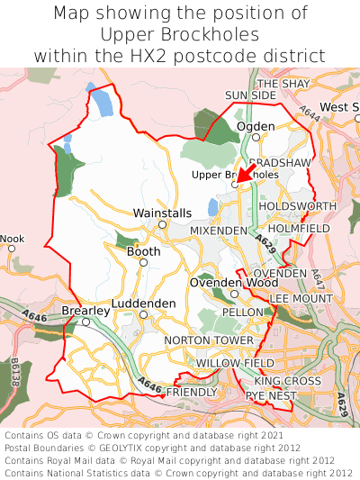 Map showing location of Upper Brockholes within HX2