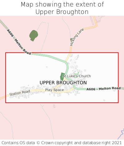 Map showing extent of Upper Broughton as bounding box