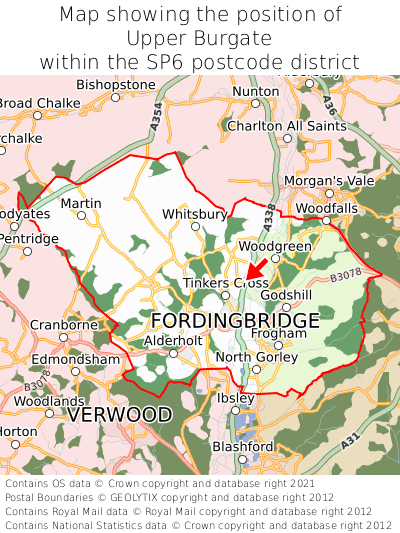 Map showing location of Upper Burgate within SP6