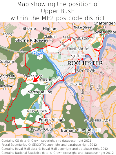 Map showing location of Upper Bush within ME2