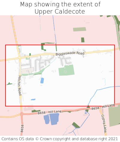 Map showing extent of Upper Caldecote as bounding box