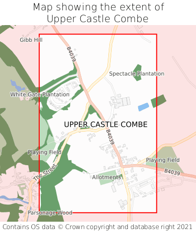 Map showing extent of Upper Castle Combe as bounding box