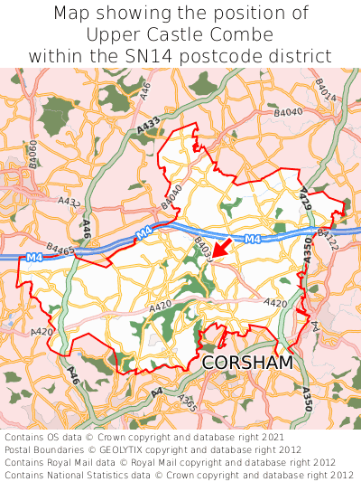 Map showing location of Upper Castle Combe within SN14