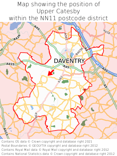 Map showing location of Upper Catesby within NN11