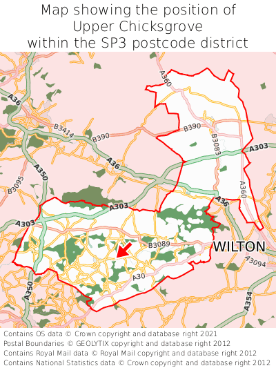 Map showing location of Upper Chicksgrove within SP3