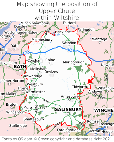 Map showing location of Upper Chute within Wiltshire