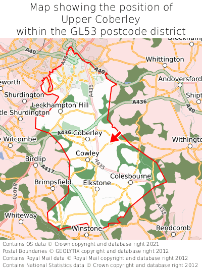 Map showing location of Upper Coberley within GL53