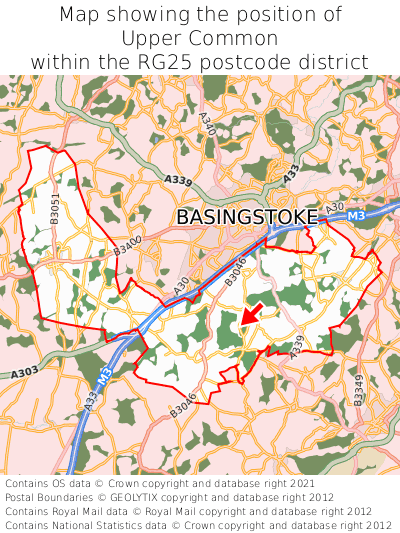 Map showing location of Upper Common within RG25